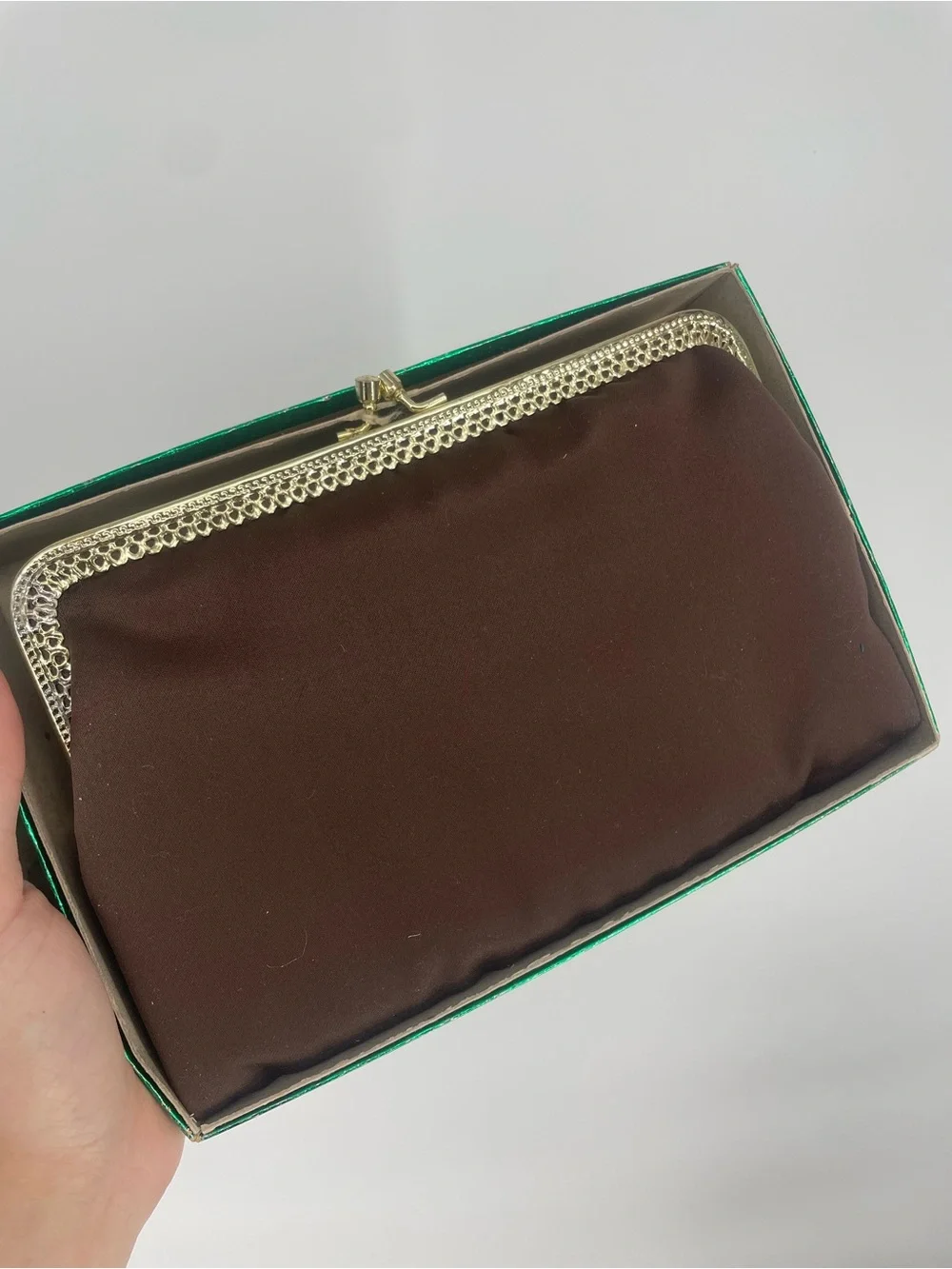 Vintage La Regale Double Chain Handle Brown Pintucked Evening Bag W Coin Purse